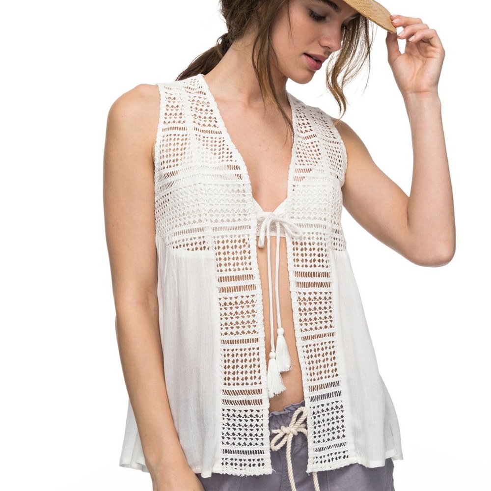 Roxy Off-White Crochet Lace Spirit Bird Tank Top